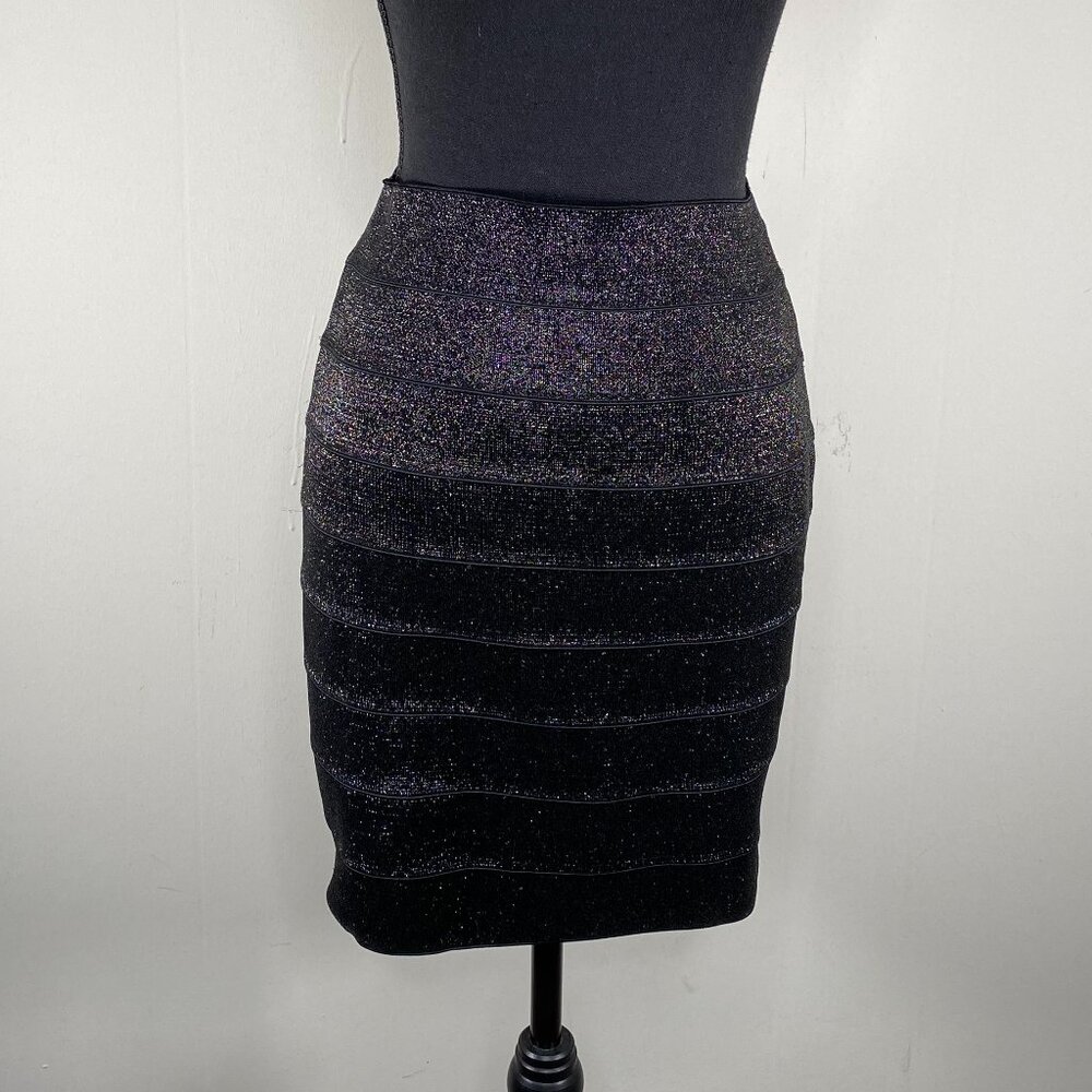 Express A-Line Skirt Women's XS Black Metallic Horizontal Casual